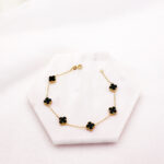 Bransoletka Złota z Onyksem , Czarna Koniczyna, Złoto próby 585