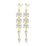 Kolczyki Srebrne Pozłacane Długie Liście z Cyrkoniami - Amoris