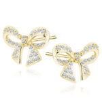 Kolczyki Srebrne Pozłacane Kokardki z Cyrkoniami - Cute