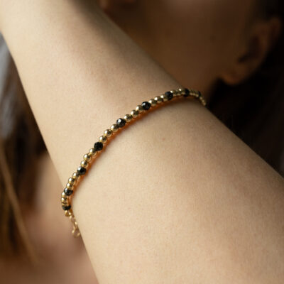 Bransoletka ze złotymi i czarnymi kulkami Gold Silk