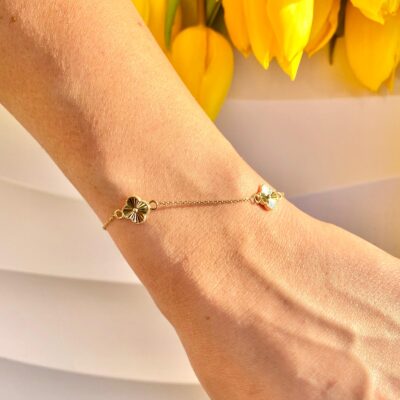 Bransoletka złota z diamentowanymi koniczynami Goldi Marocco