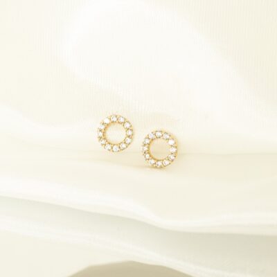 Kolczyki złote kółka z cyrkoniami na zatyczkę Mini Circle