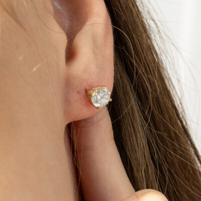 Kolczyki złote z centralną cyrkonią na zatyczkę Pure Crystal