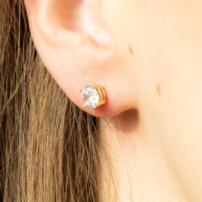 Kolczyki złote z centralną cyrkonią na zatyczkę Pure Crystal