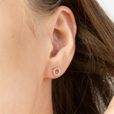 Kolczyki złote kółka z cyrkoniami na zatyczkę Mini Circle