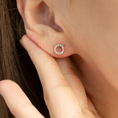 Kolczyki złote kółka z cyrkoniami na zatyczkę Mini Circle