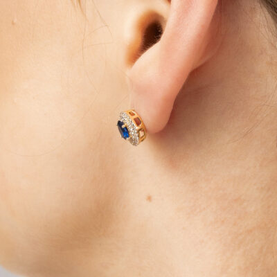 Kolczyki Złote z Granatowym Kamieniem i Cyrkoniami