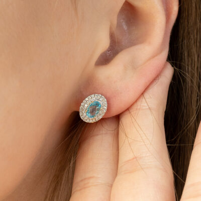 Kolczyki złote z błękitnym kamieniem i cyrkoniami