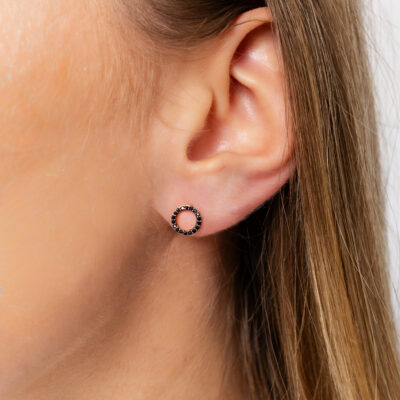 Kolczyki złote kółka z czarnymi cyrkoniami sztyfty