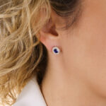 Kolczyki Złote z Granatowym Kamieniem i Cyrkoniami