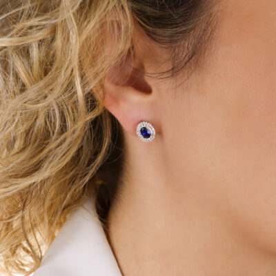 Kolczyki Złote z Granatowym Kamieniem i Cyrkoniami