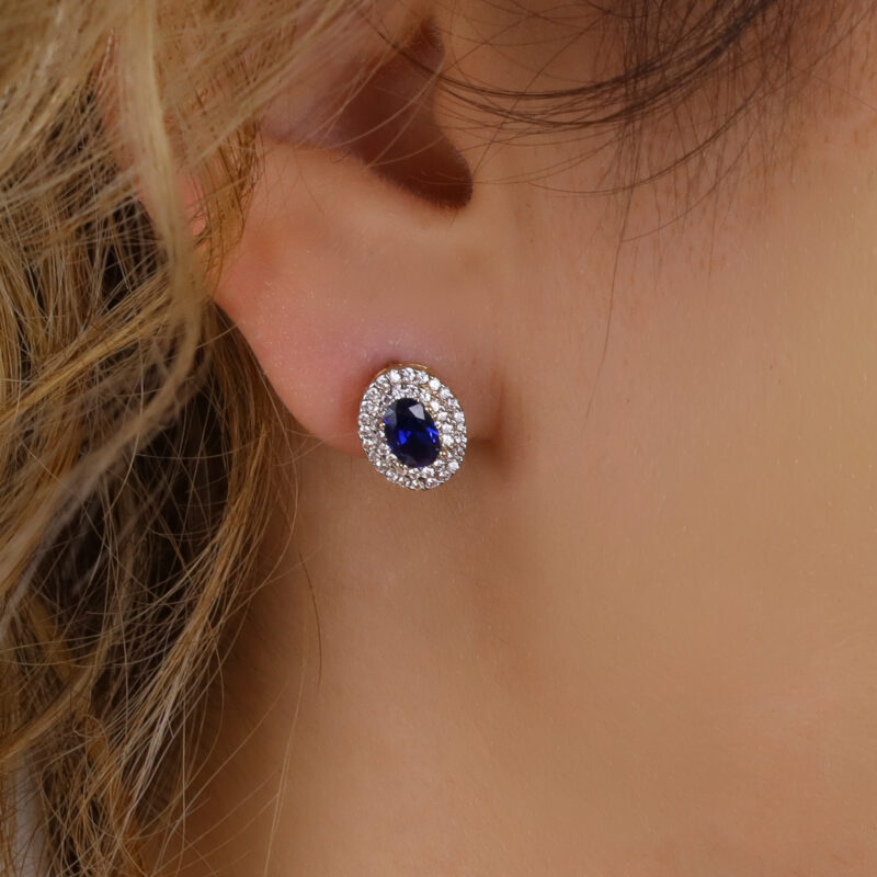 Kolczyki Złote z Granatowym Kamieniem i Cyrkoniami