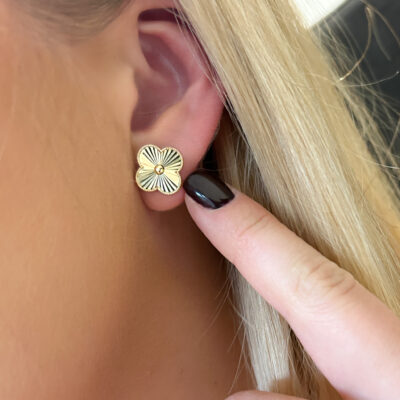 kolczyki złote diamentowana koniczyna marokańska 1,4 cm