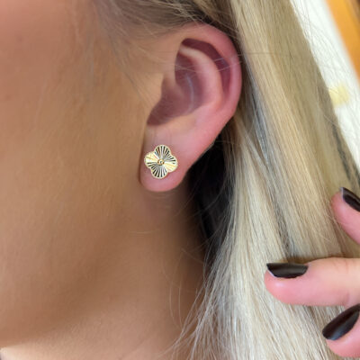 kolczyki złote diamentowana koniczyna marokańska 1 cm