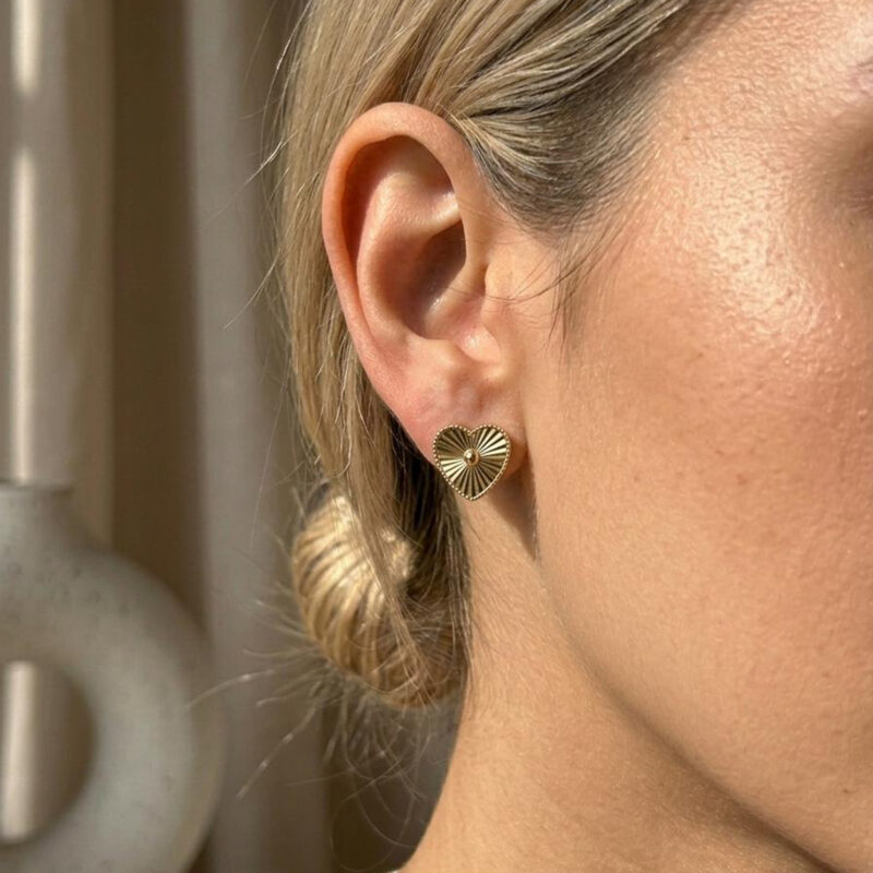 Kolczyki złote diamentowane serce na zatyczkę