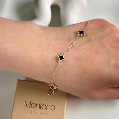 Bransoletka złota z czarnymi koniczynkami marokańskimi