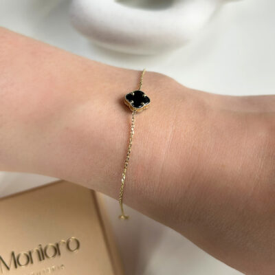 Bransoletka złota z dużą czarną koniczyną