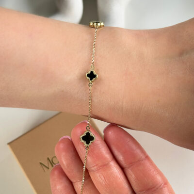Bransoletka złota z czarnymi koniczynkami marokańskimi