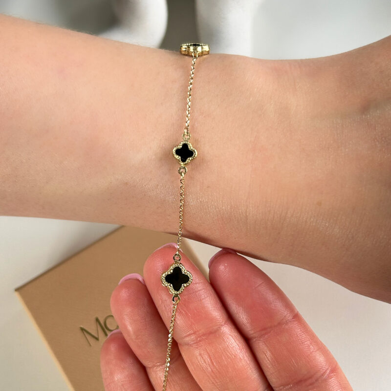 Bransoletka złota z czarnymi koniczynkami marokańskimi