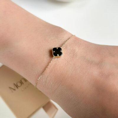 Bransoletka złota z dużą czarną koniczyną