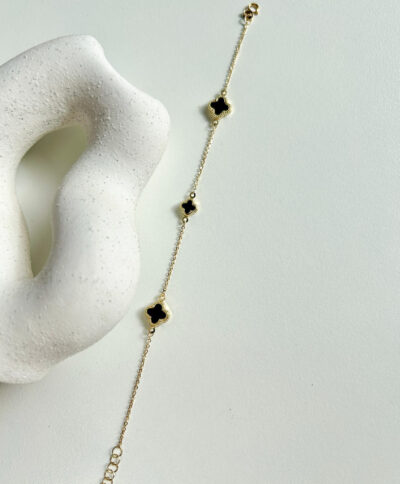 Bransoletka złota z czarnymi koniczynkami marokańskimi